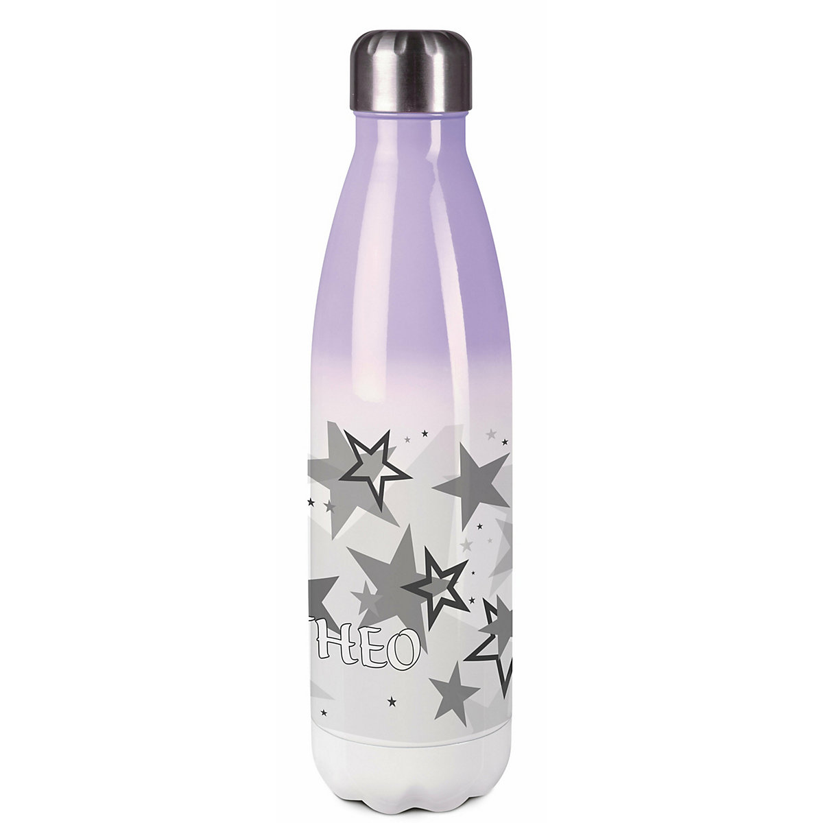 Edelstahl Kinder Thermoflasche / Trinkflasche bunt Sternenhimmel Farbe grau Spülmaschinenfest, Auslaufsicher, Bruchfest, Doppelwandig, Für Heißgetränke geeignet, Mit Deckel, Isoliert