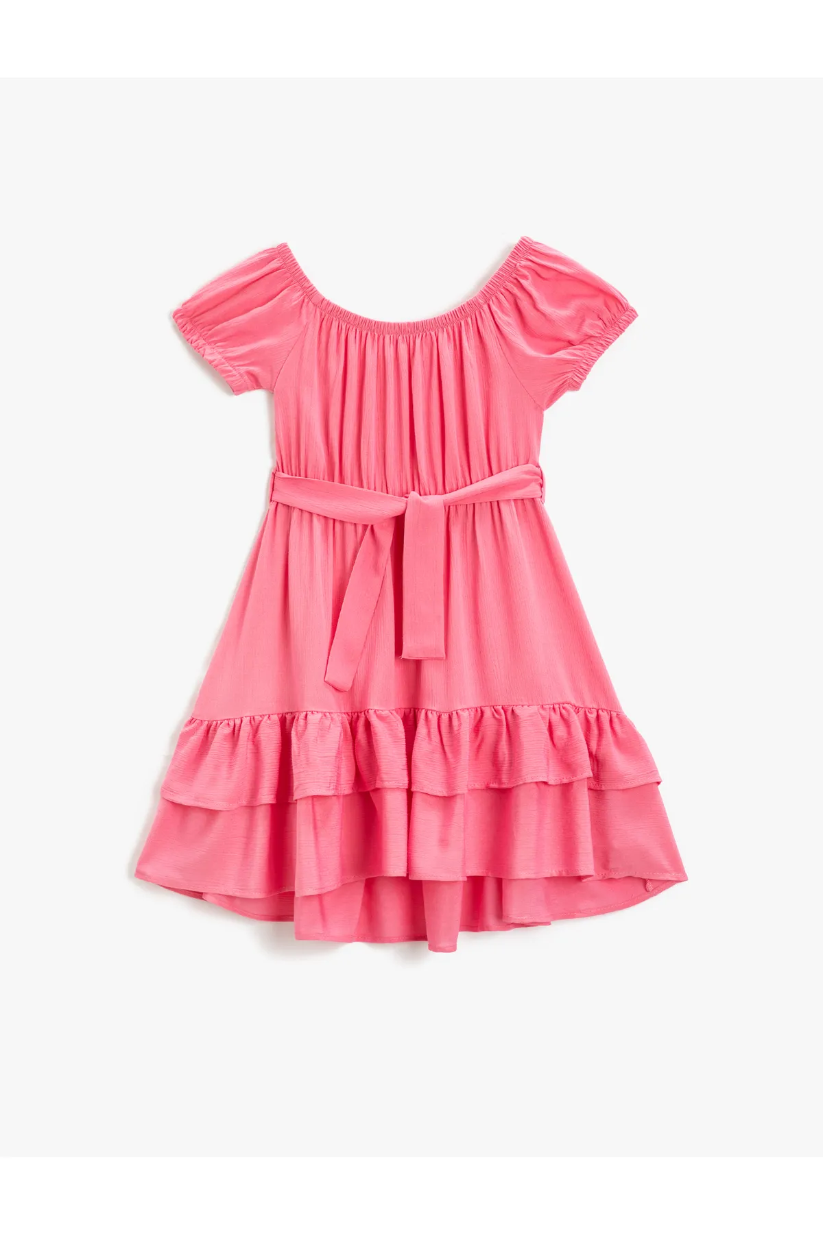 Koton  Kleid Midi-Gürtel Detaillierte Kurzarm-Rüschen-Volant-U-Ausschnitt