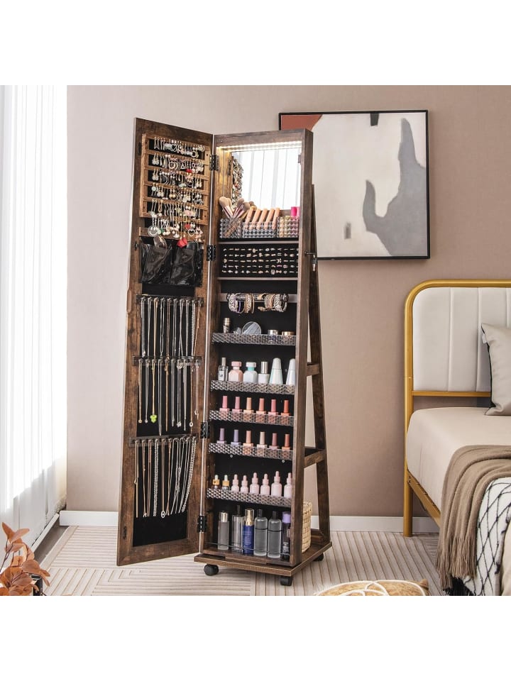 COSTWAY Schmuckschrank LED mit Rollen in Taupe günstig kaufen onesize