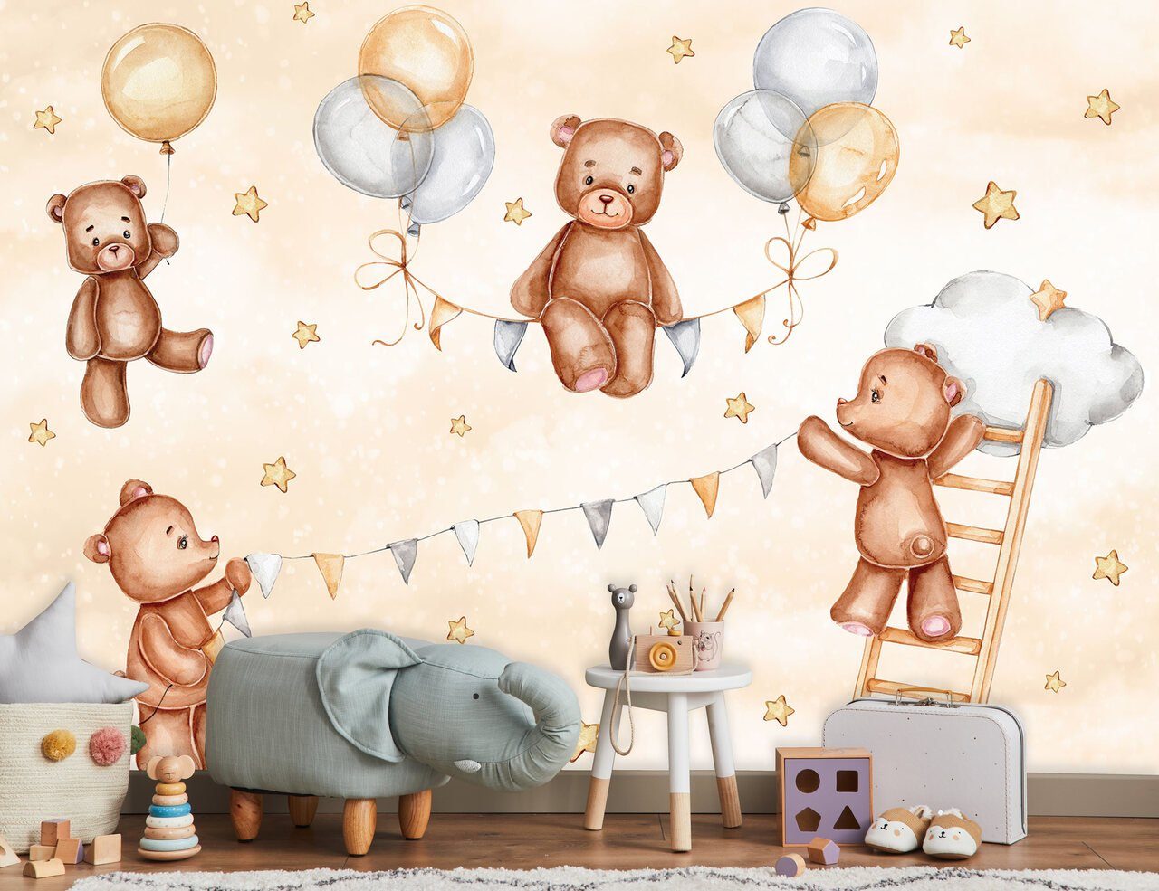 Wallarena Fototapete Kinderzimmer Jungen Baby Mädchen Bären Vlies Tapete Vliestapete, Glatt Vlies Struktur Vinyl, Kinder, Tapete inklusive Kleister Vliestapete Motivtapete