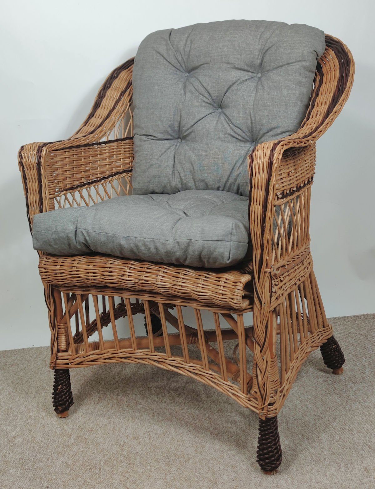 Rattani Rattanstuhl Korbstuhl, Korbsessel Weide, Model Ingvar inkl. Polster