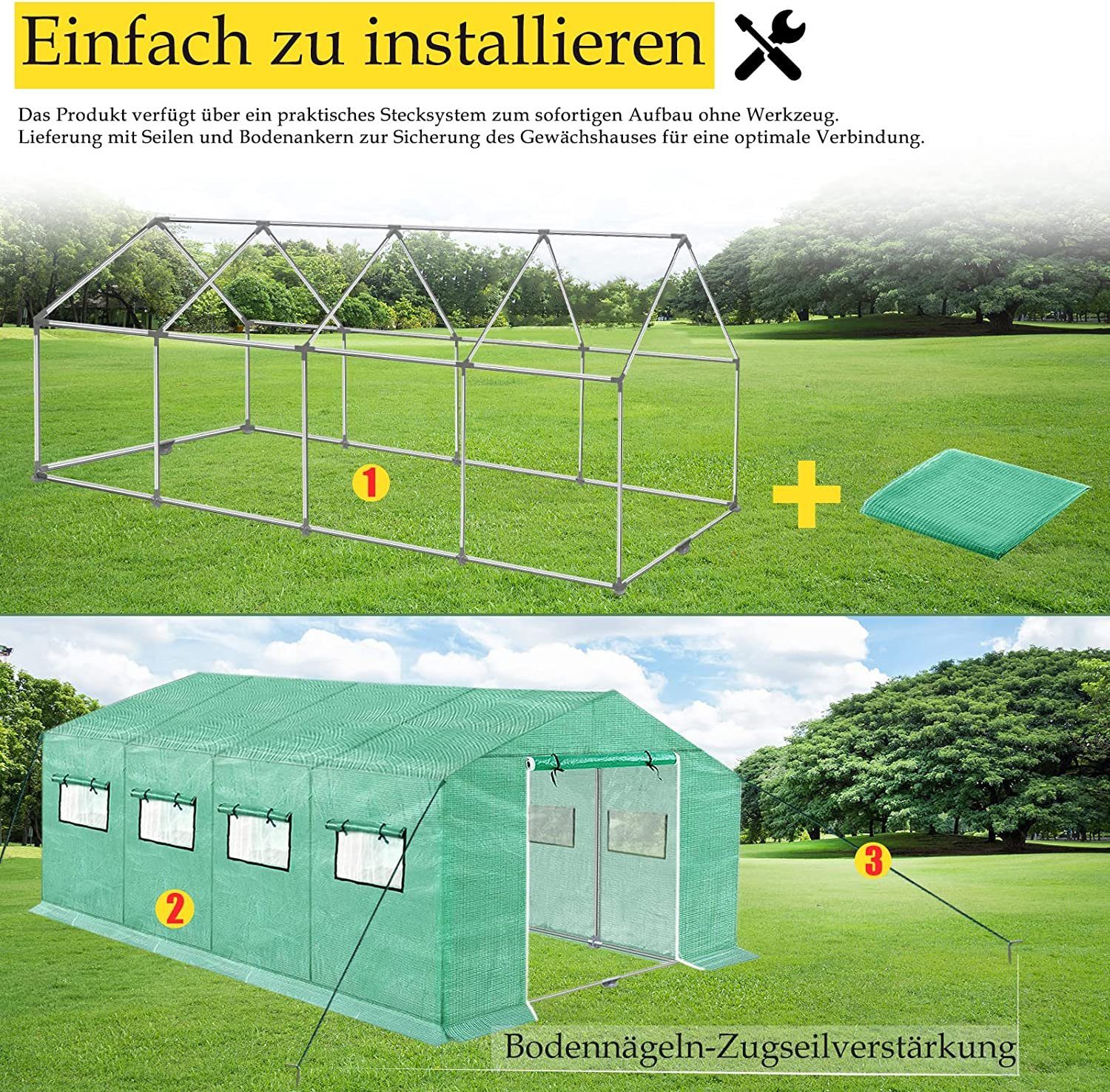 AUFUN Foliengewächshaus Gewächshaus, für Garten Outdoor Pflanze Blume Grün