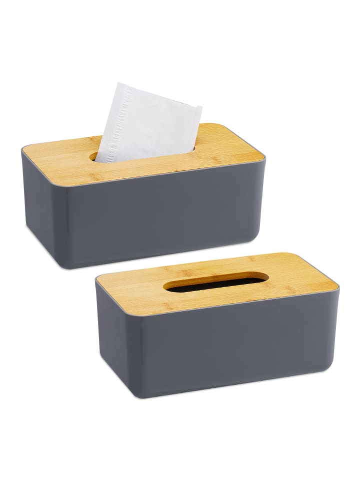relaxdays 2 x Taschentuchbox in Grau/ Natur günstig kaufen onesize