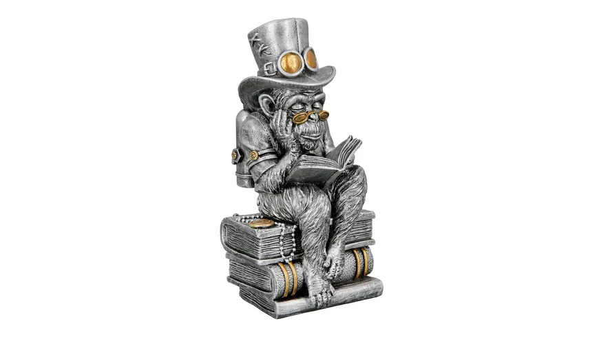 Casablanca Steampunk Poly Skulptur Reading Ape H=23cm silberfarben