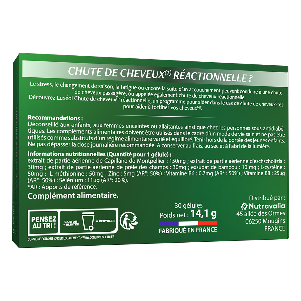 Luxéol LUXÉOL CHUTE CHEVEUX RÉACTIONNELLE (gélules) Complément alimentaire