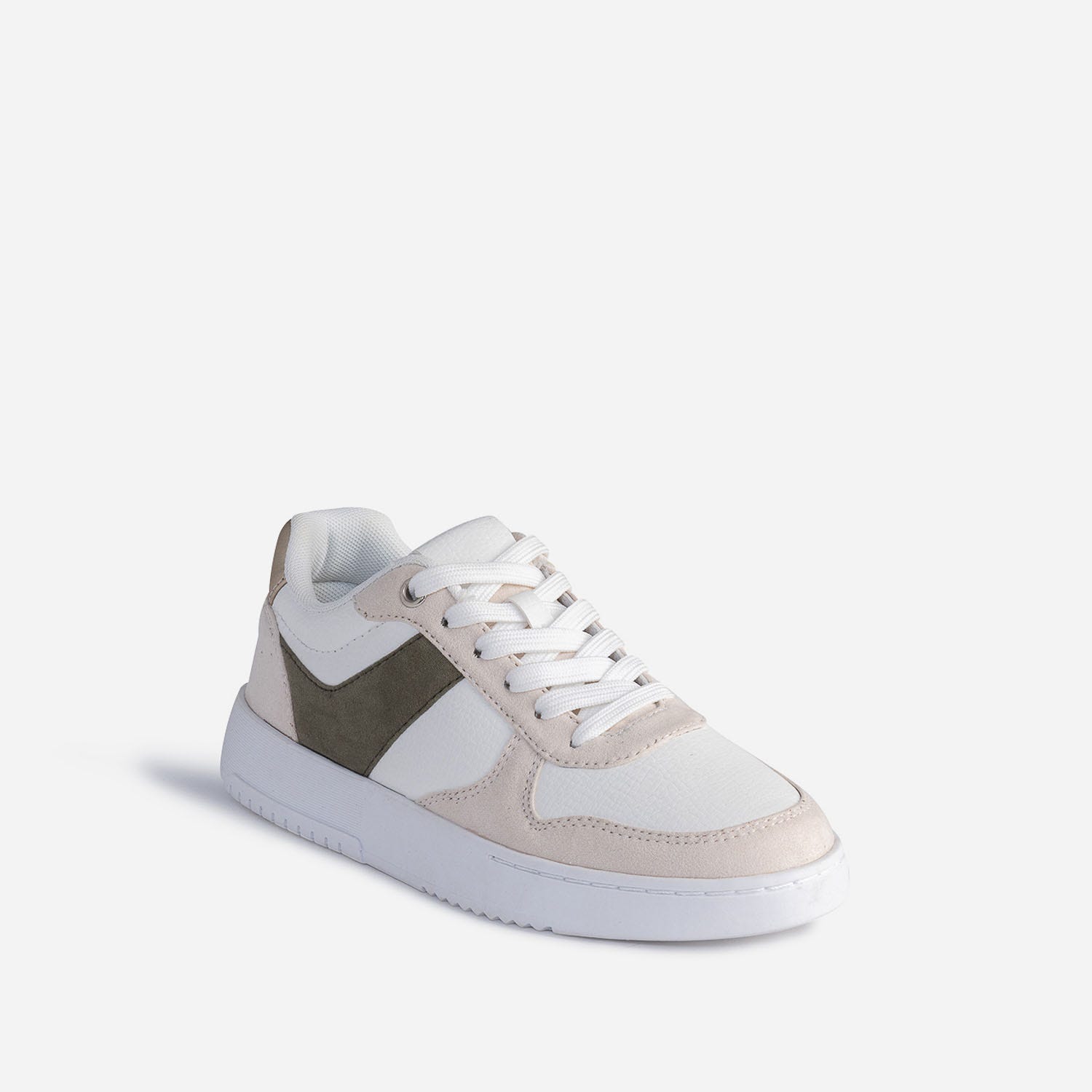 Tennis TEXTO blanche, kaki, beige et dorée