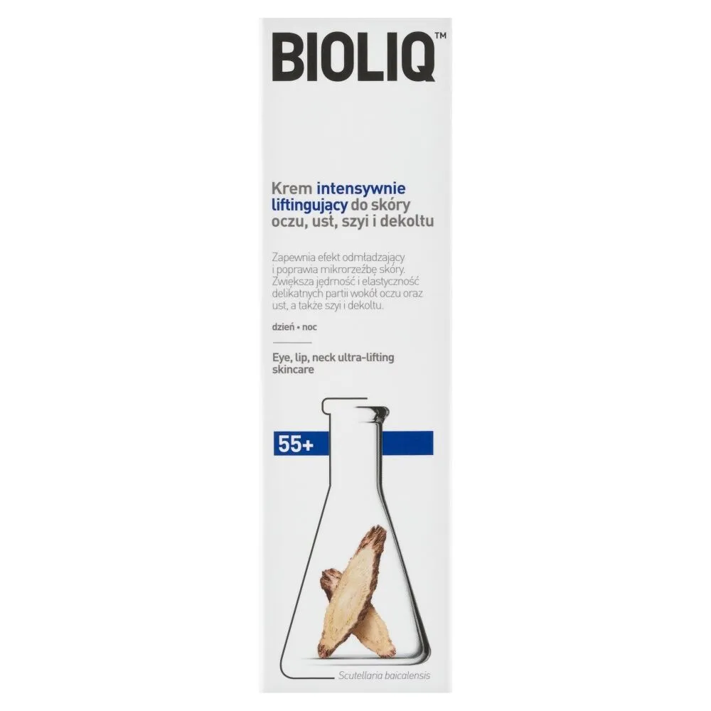 Bioliq 55+ Intensyvaus poveikio stangrinamasis kremas akių, lūpų, kaklo ir dekoltė sričiai