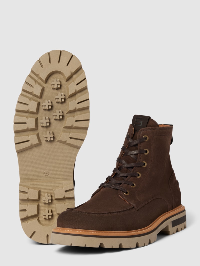 Boots aus echtem Leder mit Kontraststreifen Modell 'RUBINO' in dunkelbraun