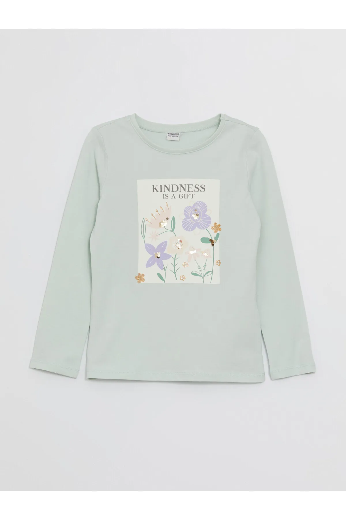 LC Waikiki  Bedrucktes, langärmliges Mädchen-T-Shirt mit Rundhalsausschnitt