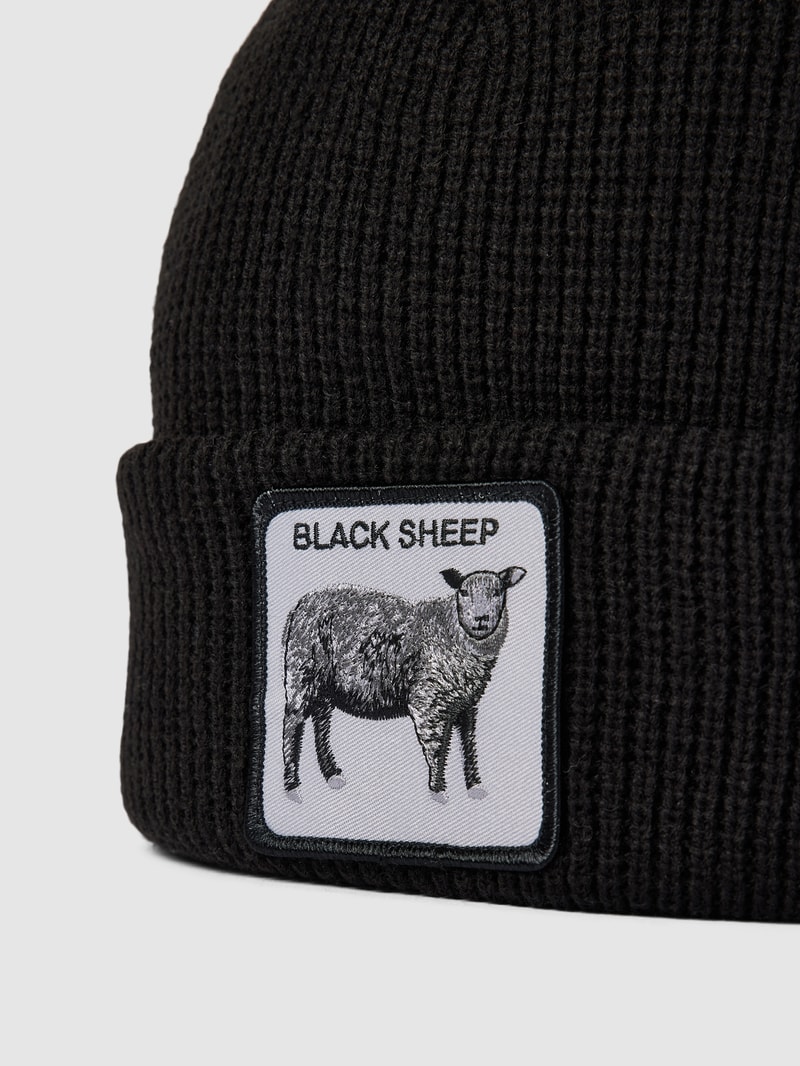 Beanie mit Motiv-Patch Modell 'SHEEP THIS' in schwarz