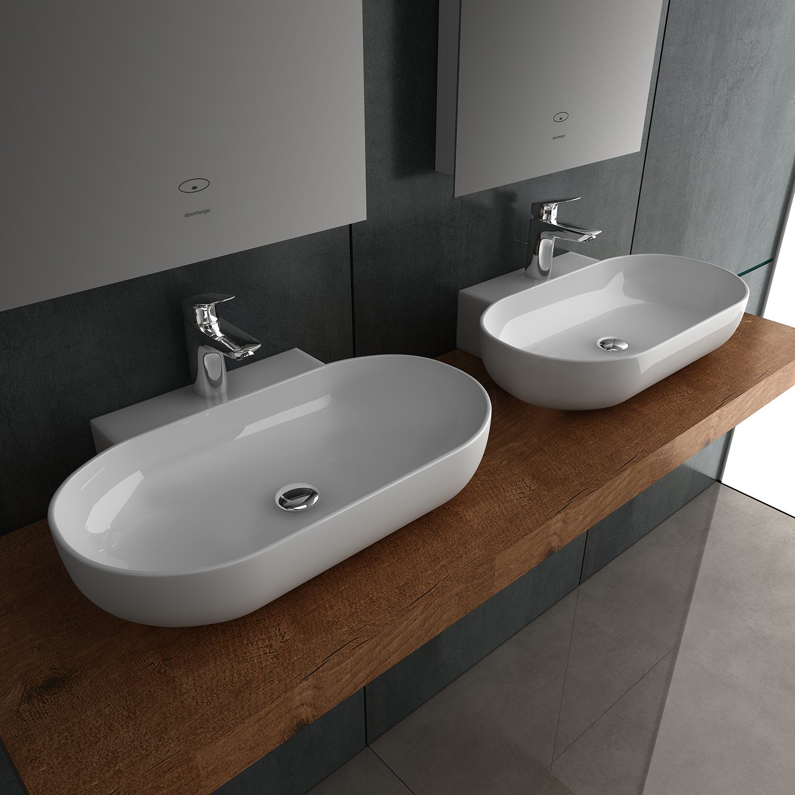 Alpenberger Waschbecken Ovaler Waschtisch in Weiß, hygienisch mit Nano Beschichtung (1-tlg., Keramik Handwaschbecken), Lotus Effekt, pflegeleicht, modernes Design