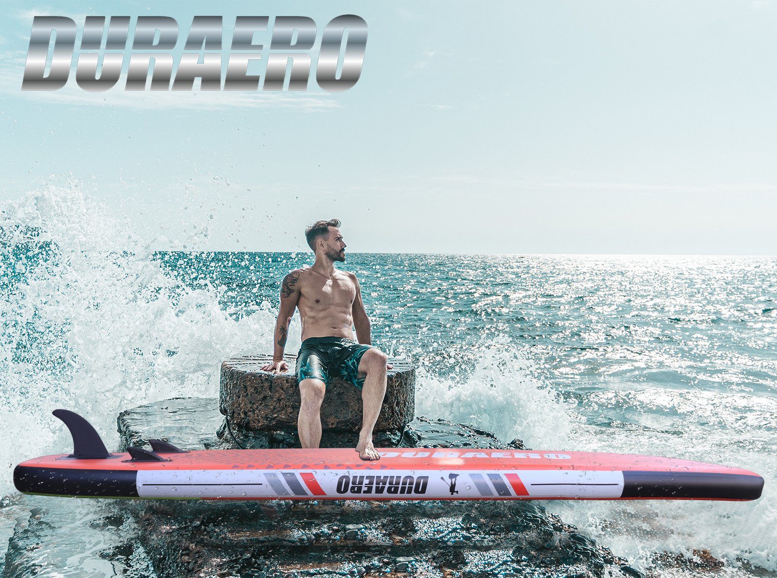 DURAERO Inflatable SUP-Board Stand up paddle Board, Action-Cam Halterung, 330x76x15cm, bis 150kg