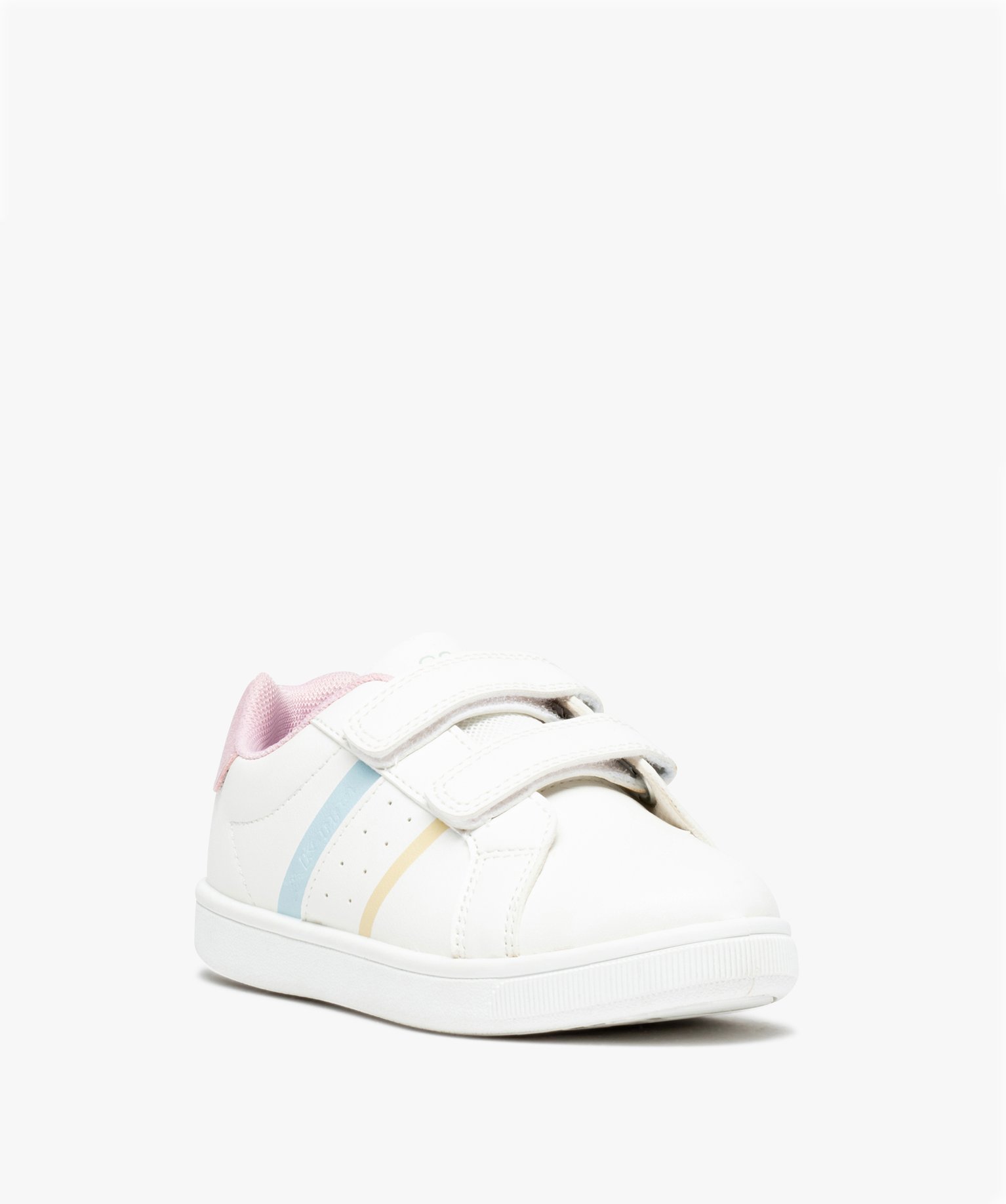 Baskets fille unies à bandes colorées et à scratch - Kappa blanc | GEMO