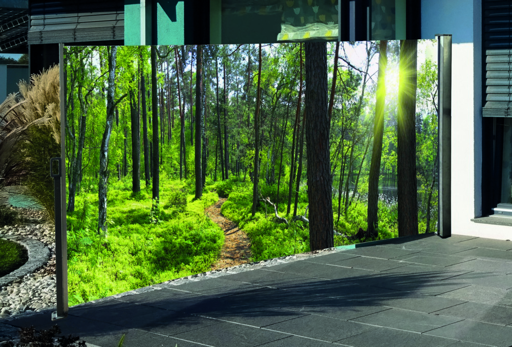 Westerholt Seitenmarkise mit Fotodruck Wald 1,6x3m, rechts - Auszug links