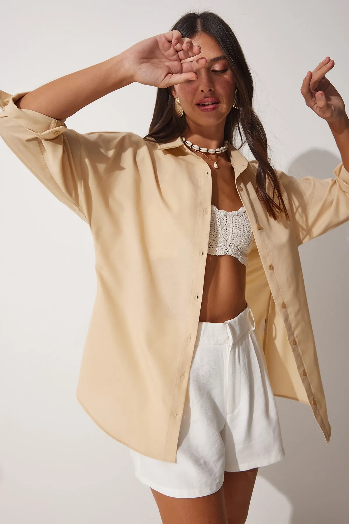 Happiness İstanbul  Hemd - Beige - Oversized