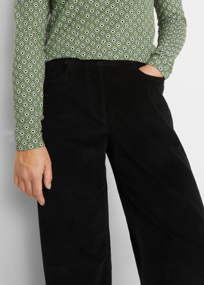 Weite Stretch-Marlenehose mit High-Waist-Schlupfbund aus Cord