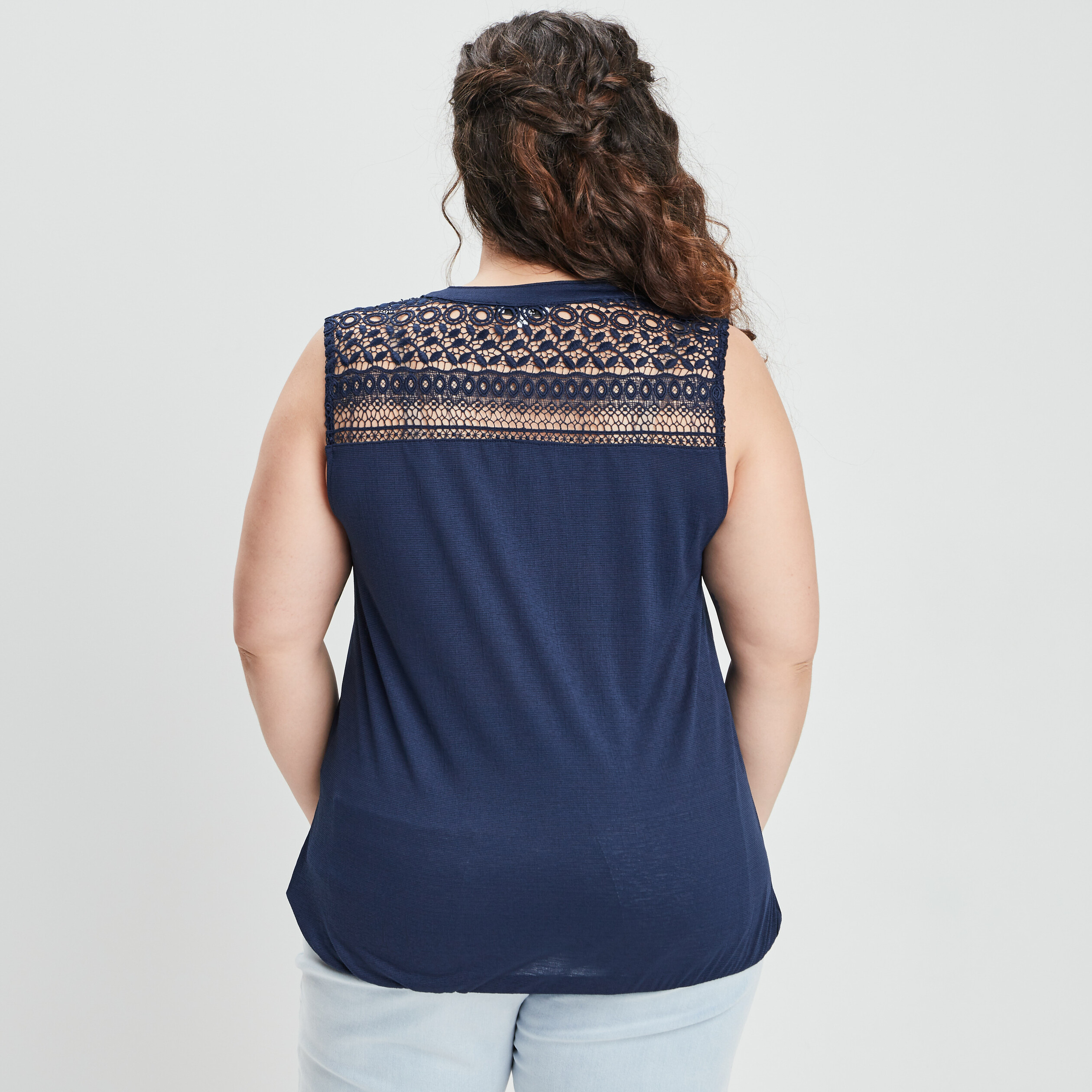 Débardeur bretelles larges col tunisien bleu marine femme grande taille | La Halle
