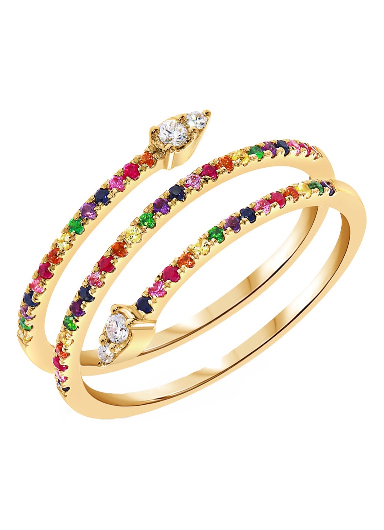 Culet Jewellery Rainbow Snakey ring of 18 carat yellow gold with diamond and gemstone