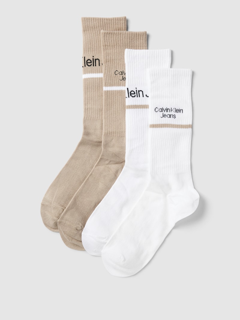 Socken mit Label-Schriftzug Modell 'LOGO STRIPE' im 4er-Pack in taupe