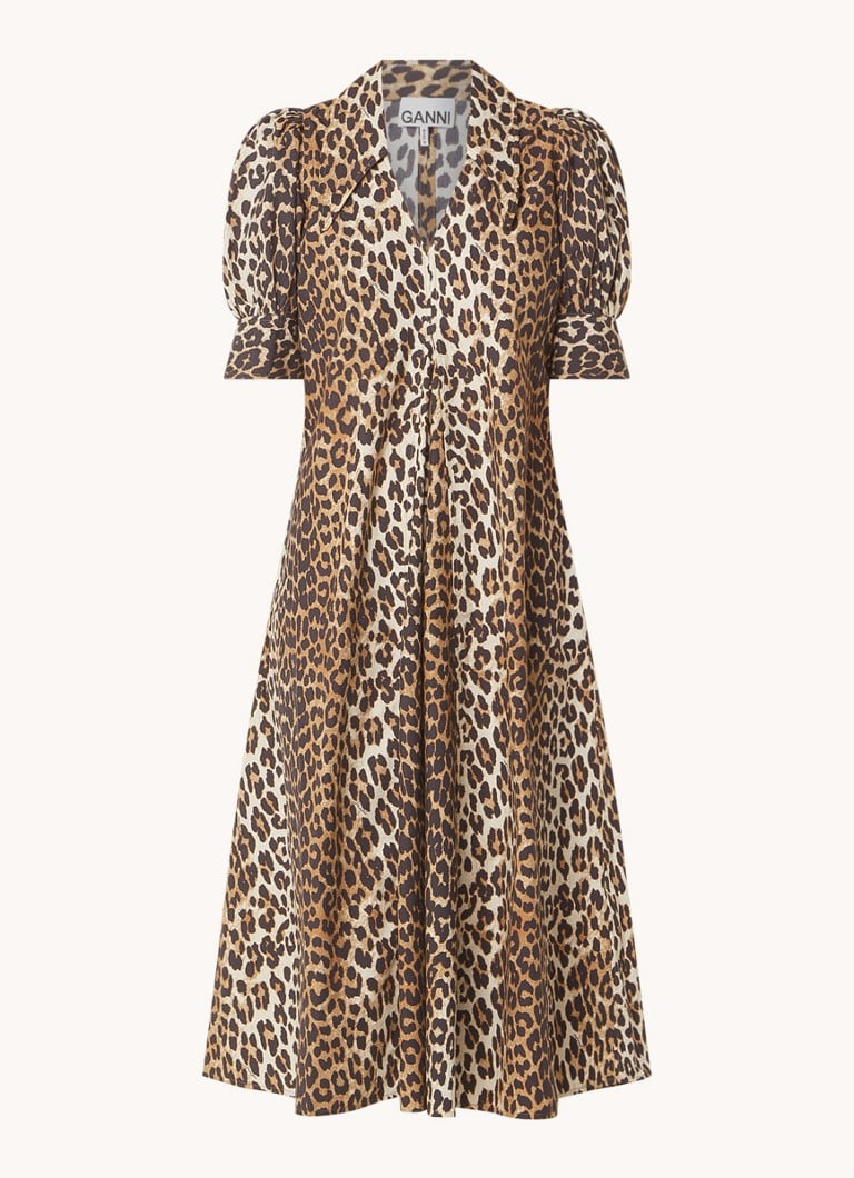 Robe tunique midi Ganni en coton biologique à imprimé léopard et poches latérales