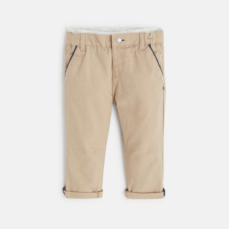 Pantalon coton fantaisie micro rayures beige bébé garçon