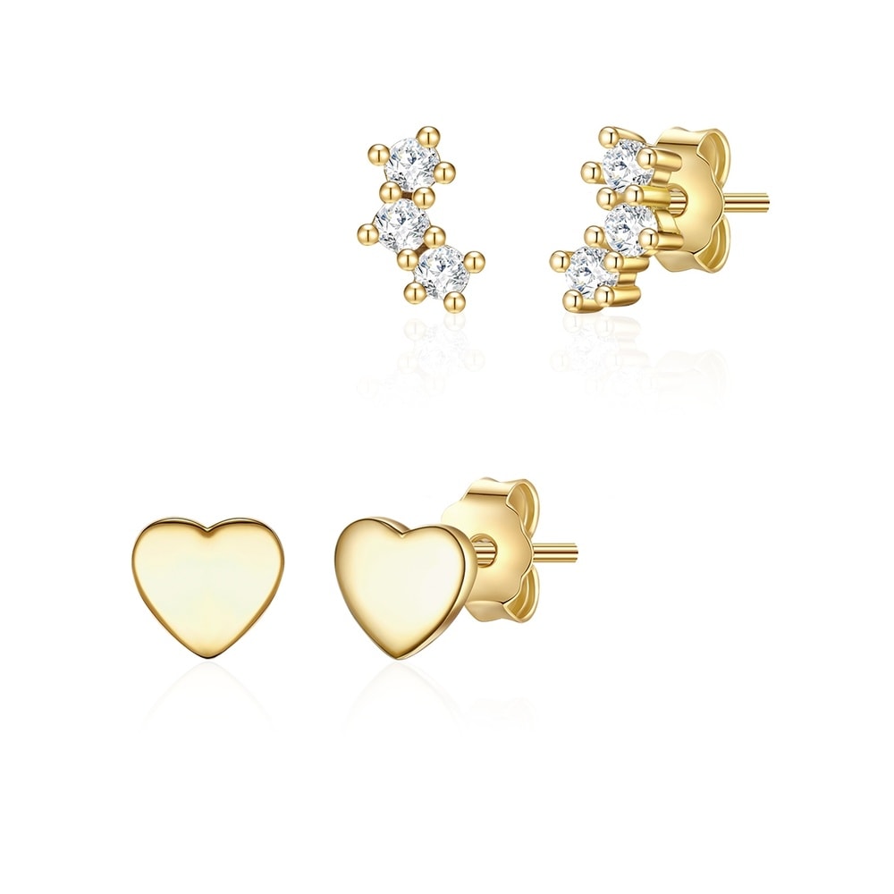 Glanzstücke München Puces d'oreilles en argent Coeur Argent sterling Oxyde de zirconium (CZ) en Or ja Bijoux