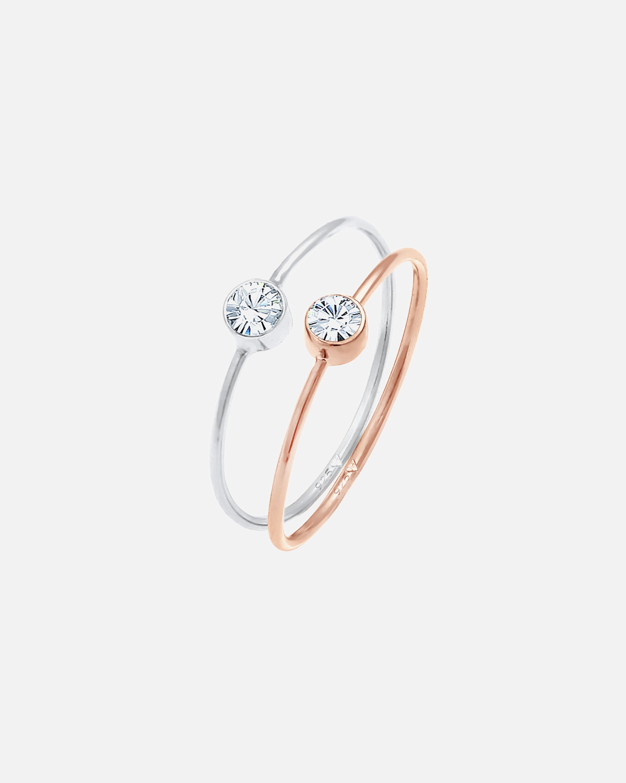 Conjunto apilable de 2 pendientes solitario básicos bicolor con cristal de Elli para mujer, en plata de ley 925 chapada en oro.