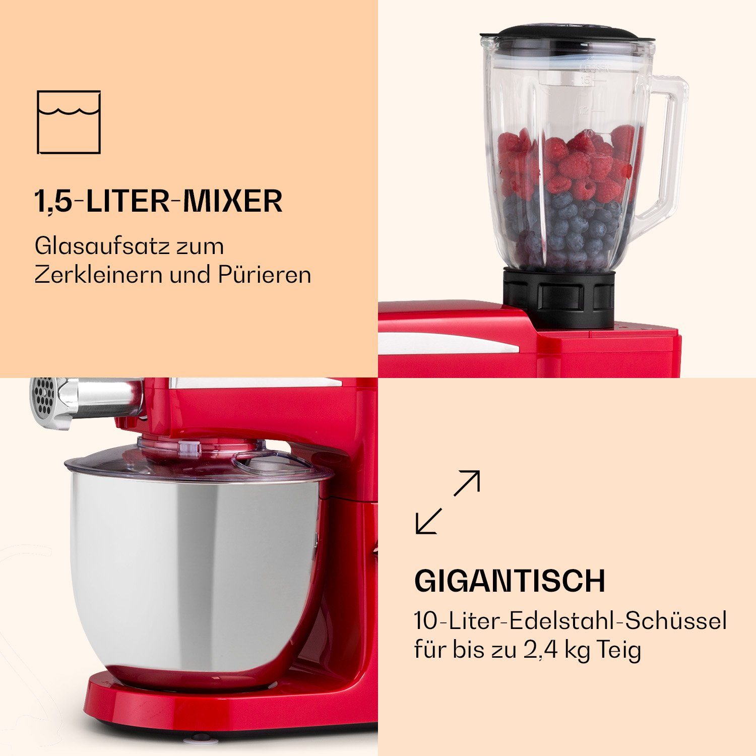 Klarstein Küchenmaschine mit Kochfunktion Renata, 2000 W, 10 l Schüssel