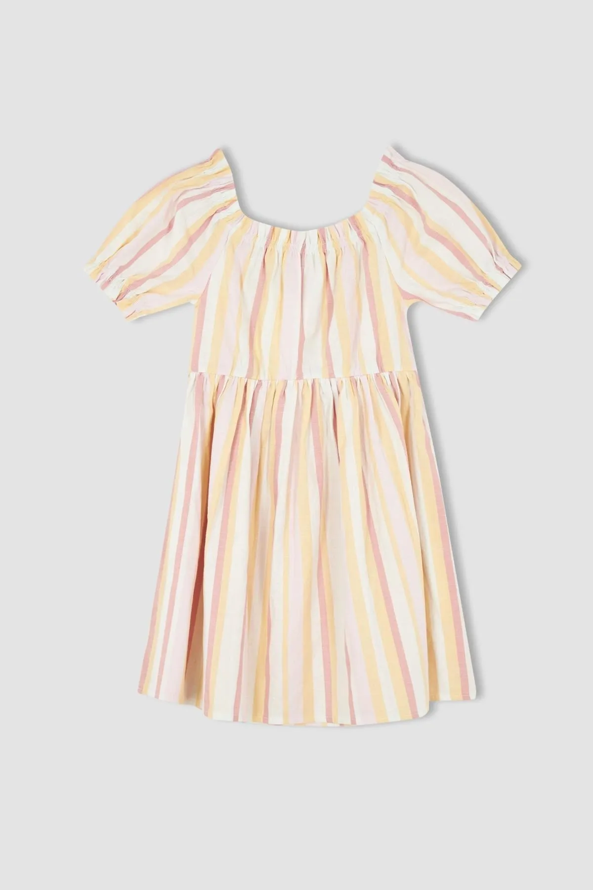 DeFacto  Gestreiftes Kurzarmkleid aus Baumwollleinen für Mädchen W7755a622sm