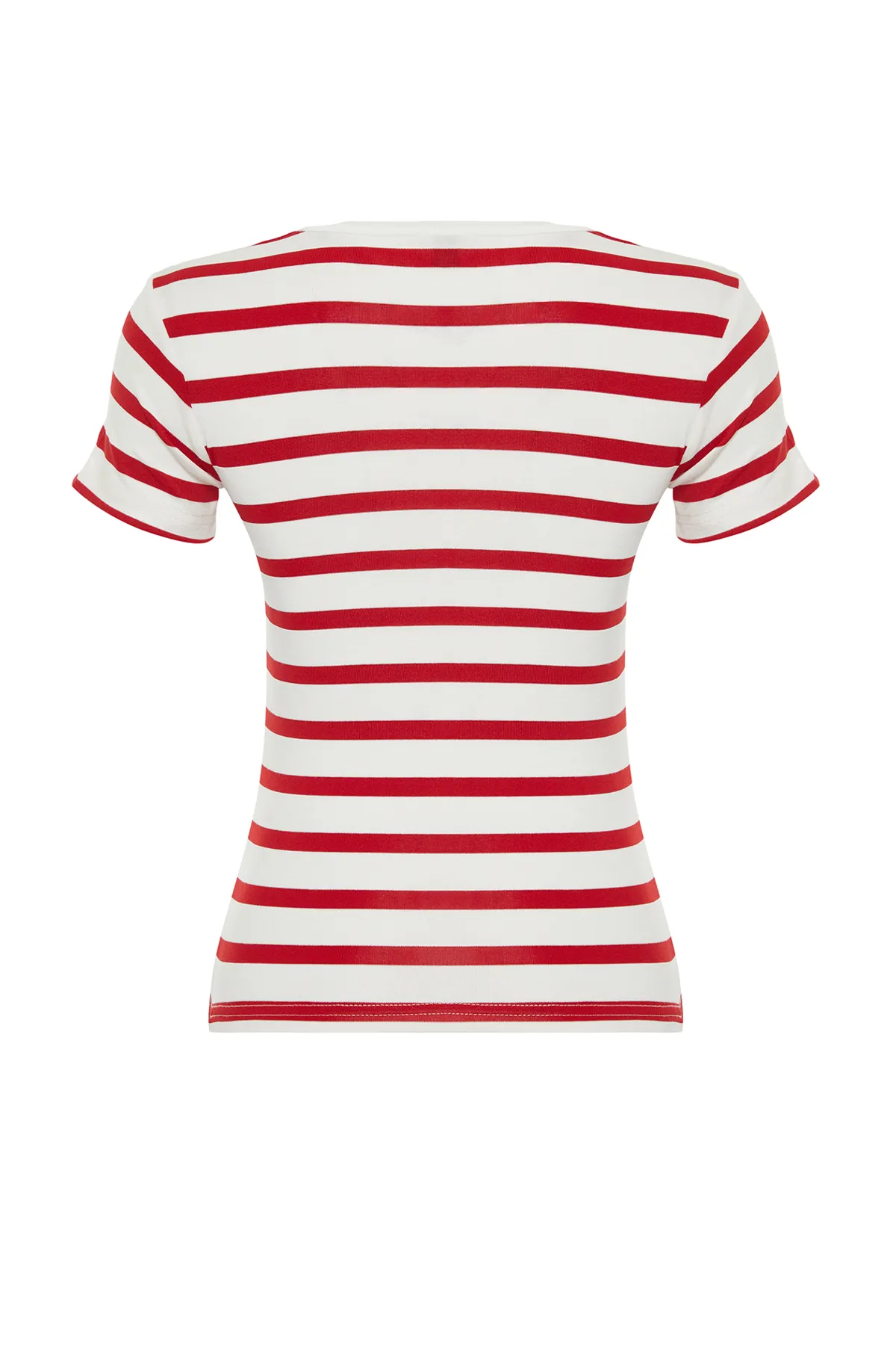 Trendyol Collection  Rote gestreifte Viskose/weicher Stoff, figurbetonte Stretch-Strickbluse TWOSS24BZ00296