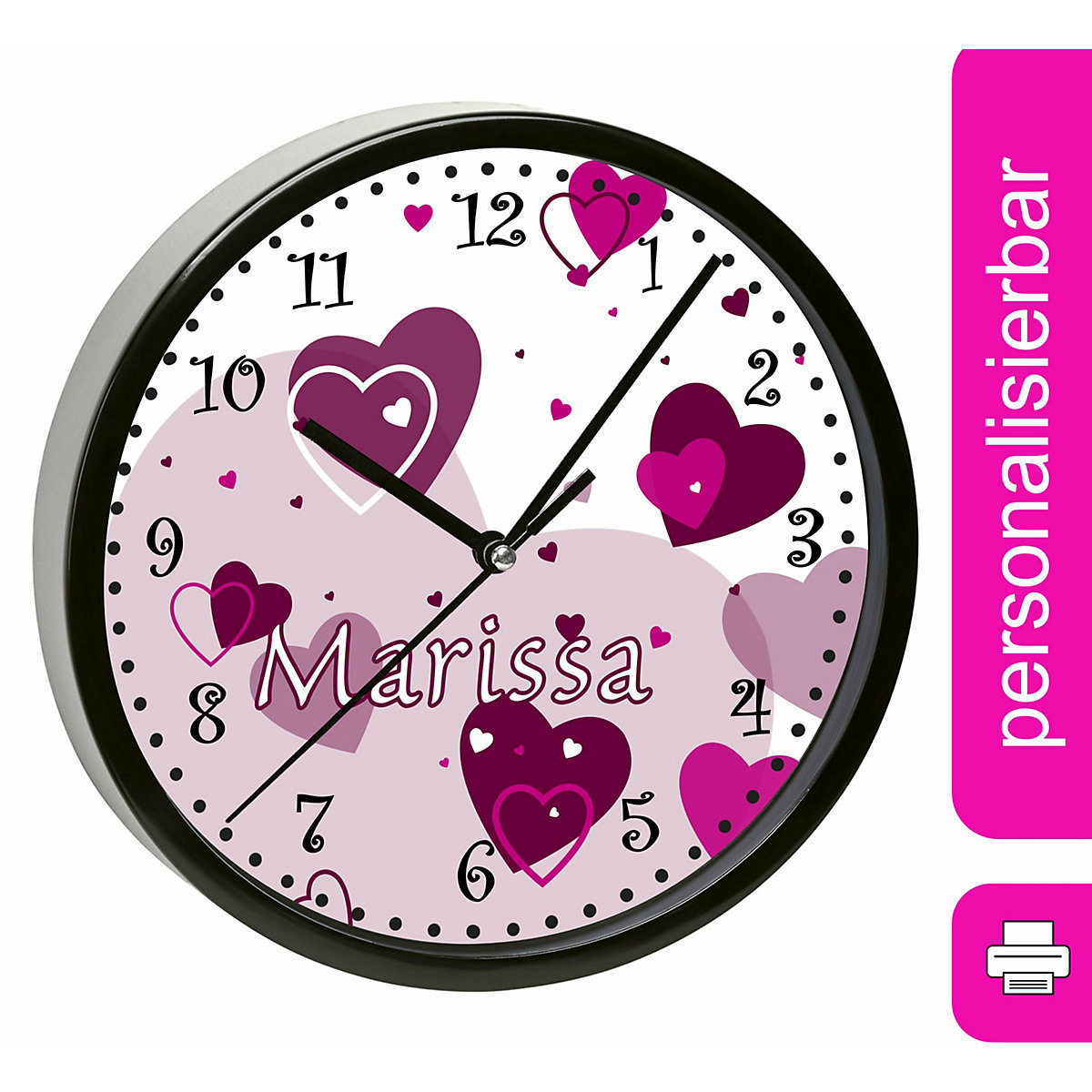 Kinder Wanduhr personalisiert mit Name Herz Brombeere