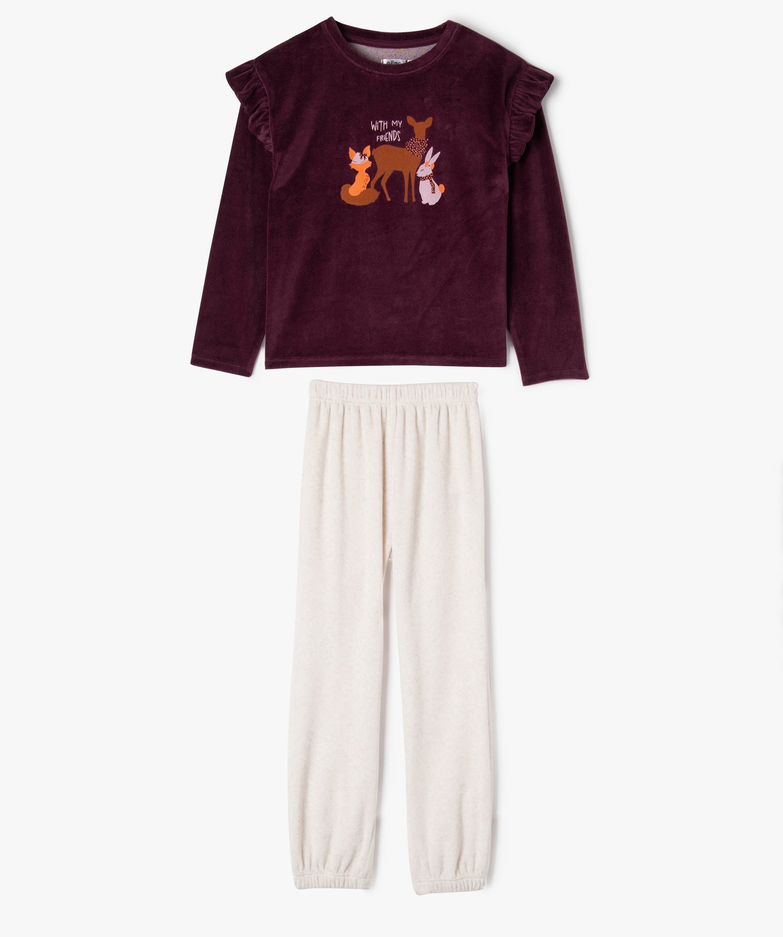 Pyjama en velours à motifs animaux fille violet fonce | GEMO