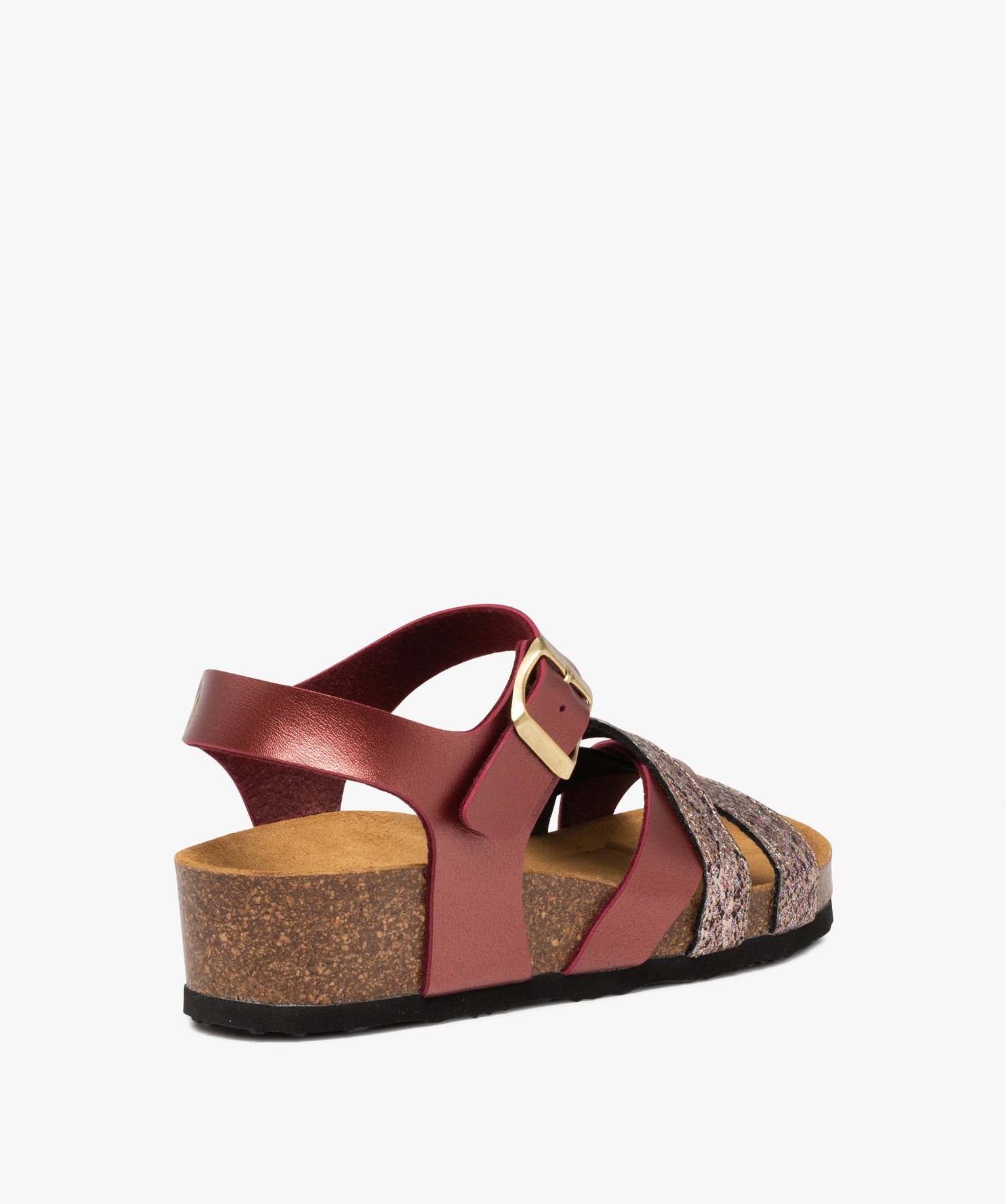 Sandales femme à semelle liège et brides brillantes rouge | GEMO