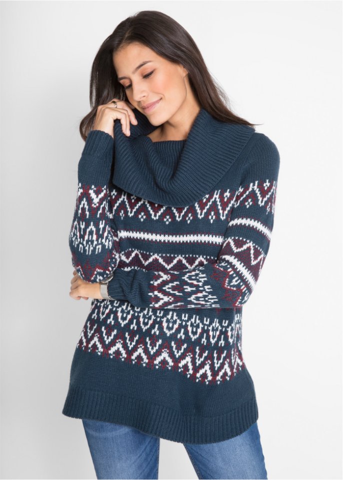 Norweger-Pullover mit weitem Rollkragen, A-Linie