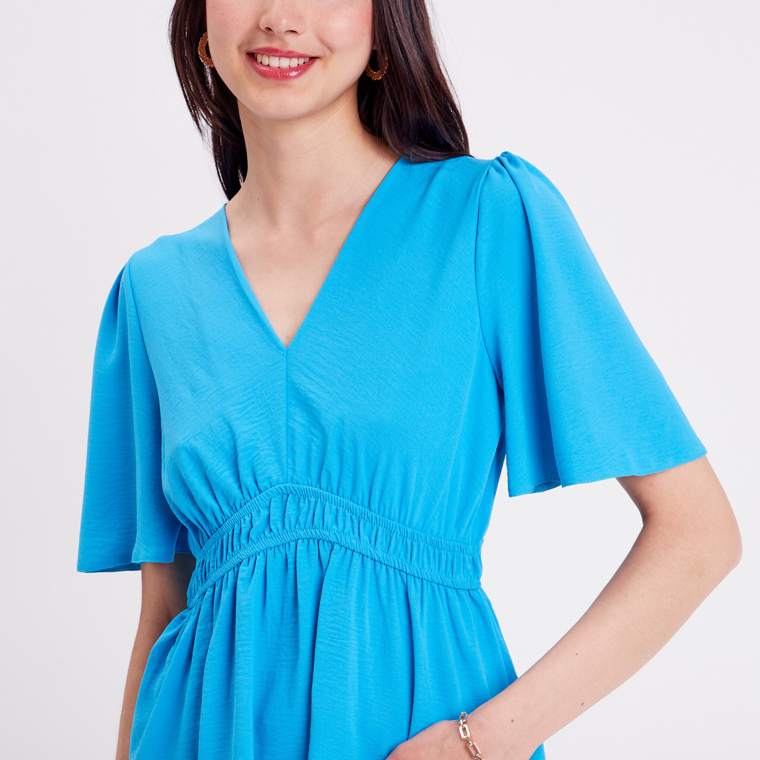 Blouse manches courtes bleu femme | Cache Cache