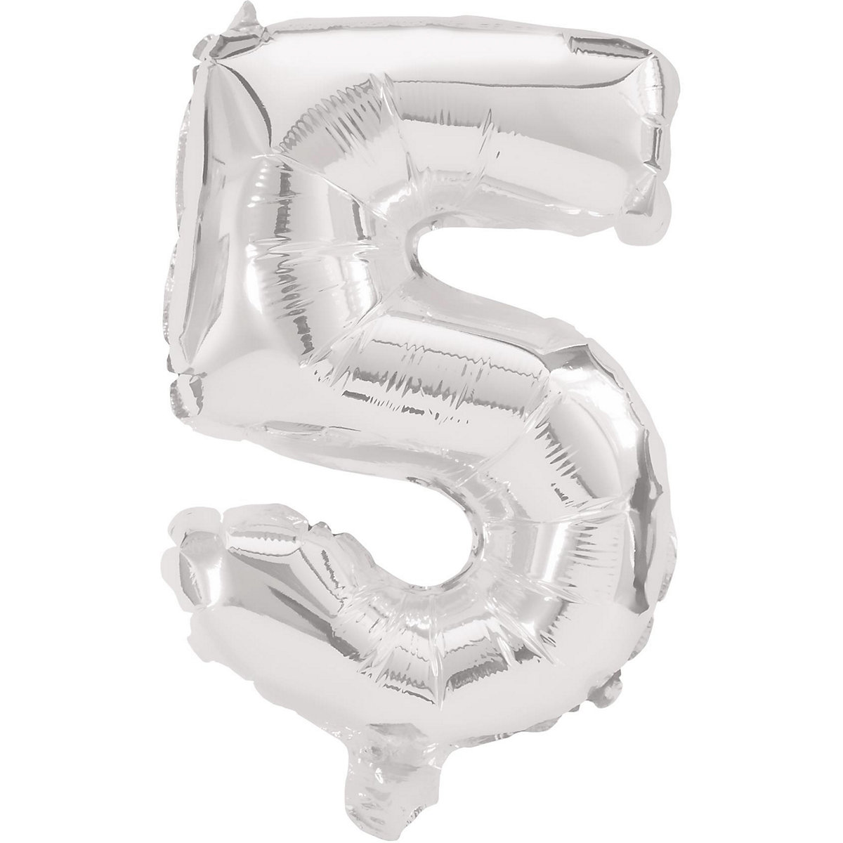 Folienballon Zahl 5 silber, 85 cm, inkl. Pustehalm