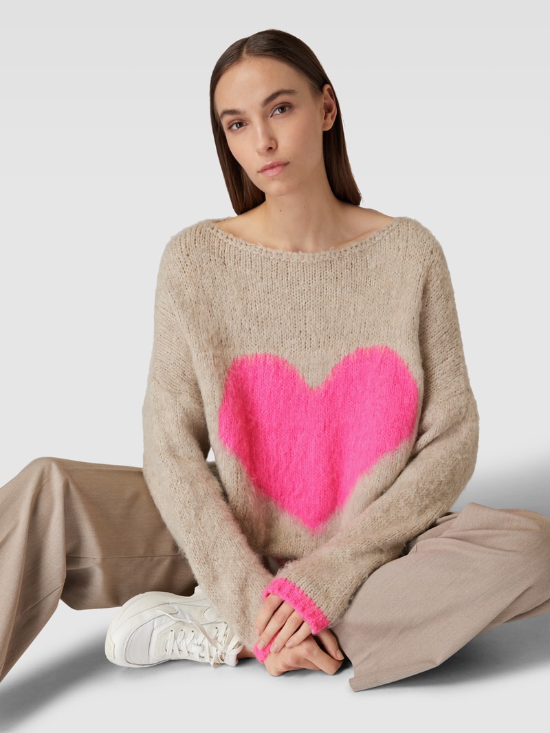 Strickpullover mit Motiv Modell 'HEART' in sand