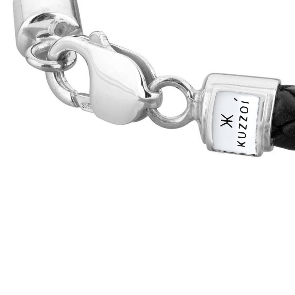 KUZZOI KUZZOI Bracelet Herren Echtleder Geflochten Karabiner 925 Silber Bracelet