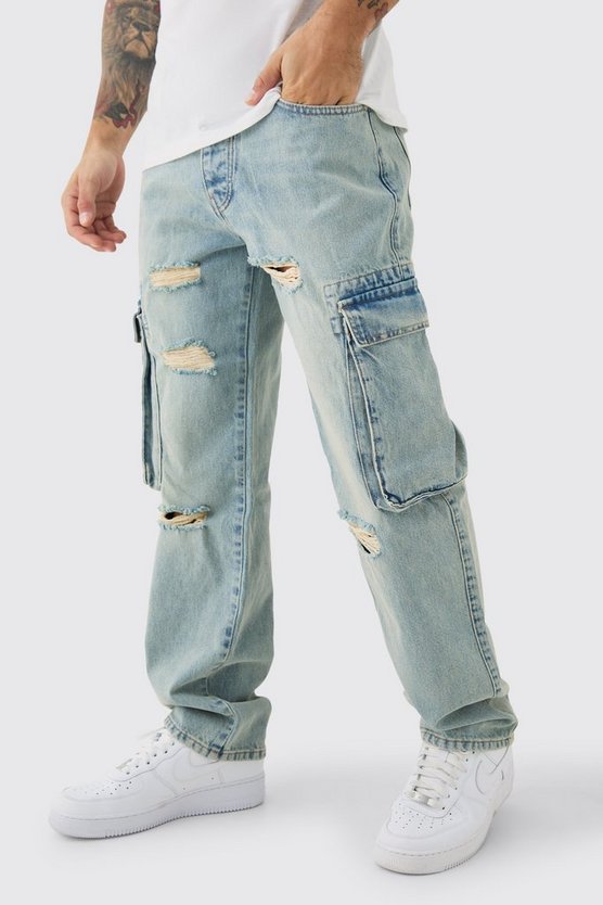 Lockere zerrissene Cargo-Jeans mit Taschen