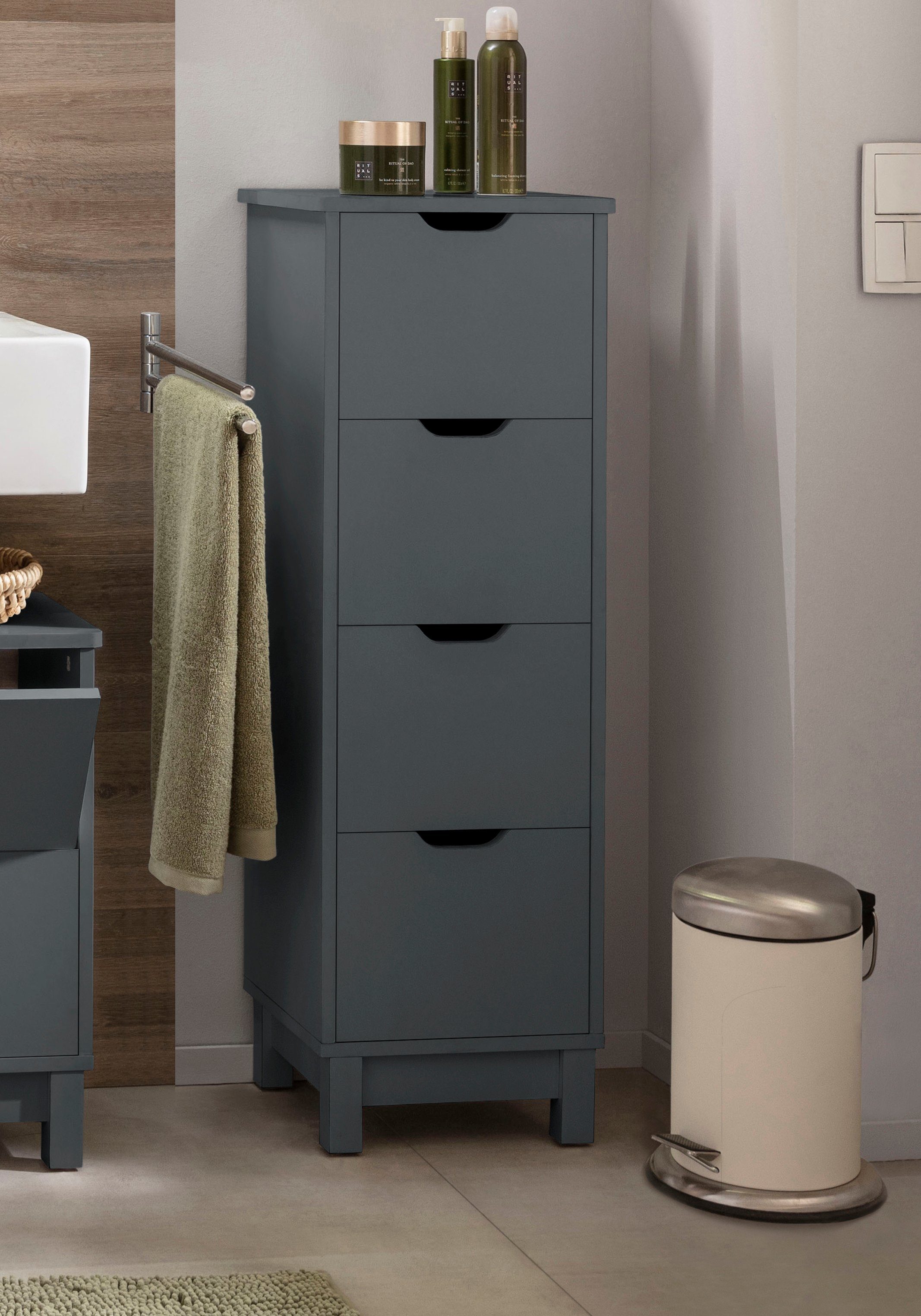 INOSIGN Badkommode Posta, mit 4 Schubkästen, eingefräste Griffmulden, Breite 33 cm, Höhe 100 cm
