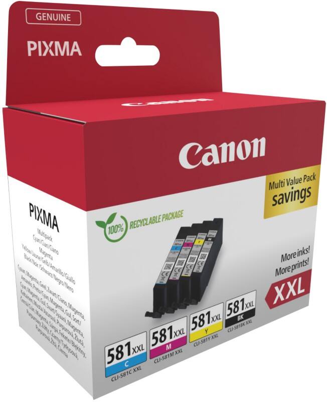Canon 581 Original Tintenpatrone Schwarz, Cyan, Magenta, Gelb 4er-Pack