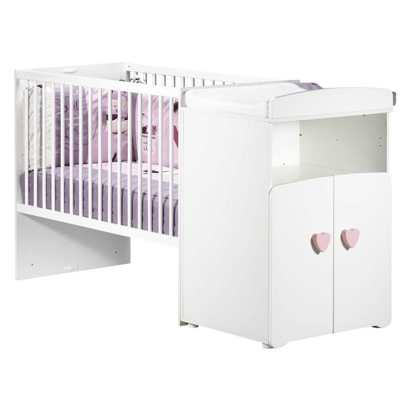 Lit bébé combiné évolutif 120x60 en 90x190 boutons coeur Basic