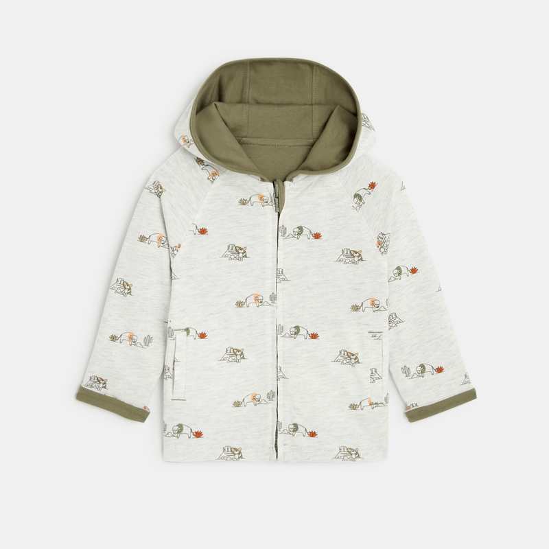 Sweat zippé à capuche réversible vert bébé garçon