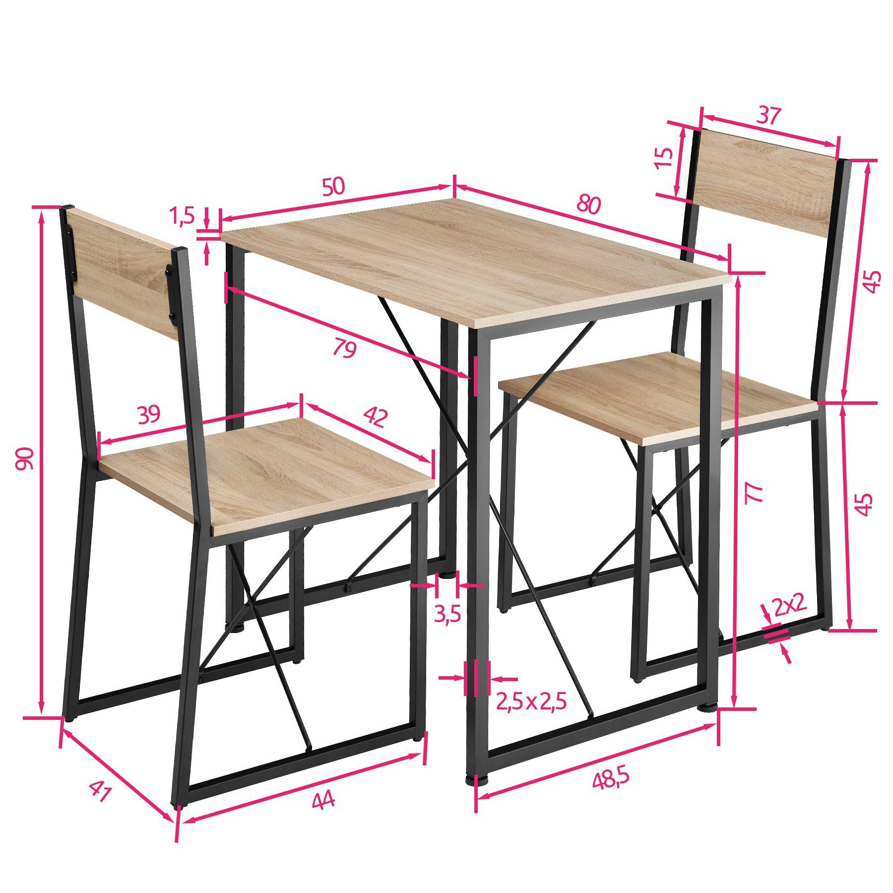 tectake Sitzgruppe Margate, (Set, 3-tlg), leicht zu reinigen