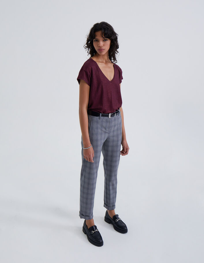 Tee-shirt grenat en maille de lin foil Femme