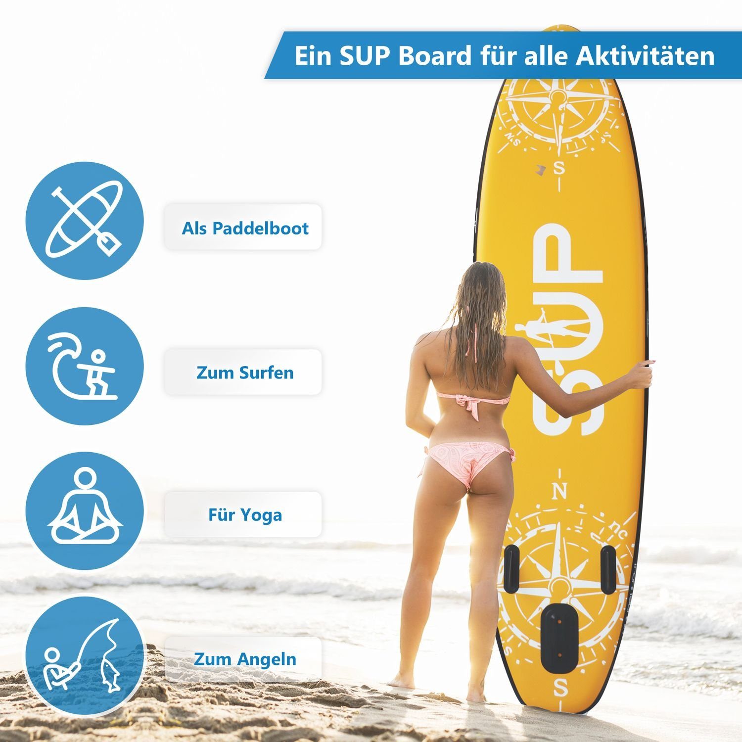 24Move SUP-Board Supboard Set, Premium Stand Up Paddleboard aufblasbar, inkl. Zubehör, Longboard, (Rucksack, Paddel, Action Cam ready, Doppelhub Pumpe, Sicherungsleine, 6 tlg., für Kinder & Erwachsene, ORANGE, 320x76, bis 180 kg), mit Drop Stich Tech