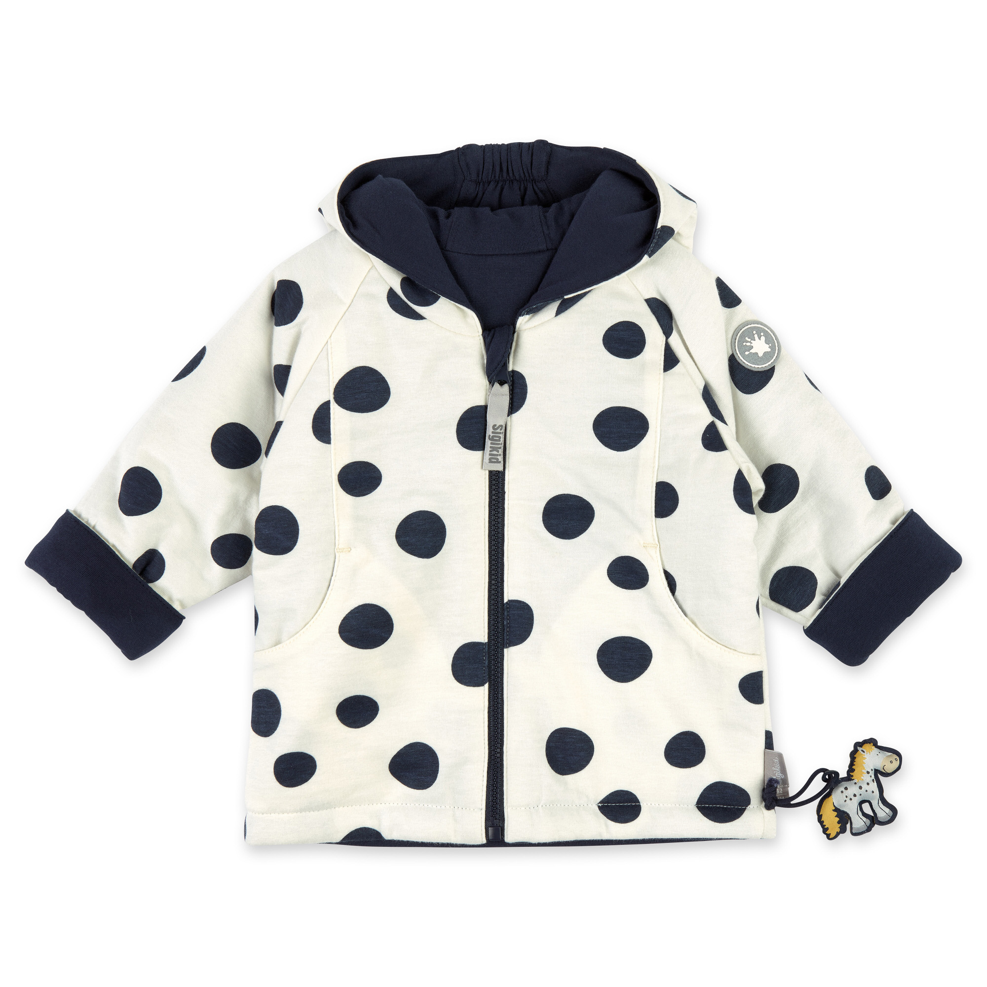 Wattierte Baby Wendejacke Tupfen Pony, dunkelblau oder w