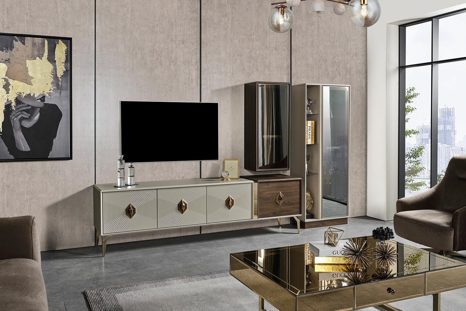 JVmoebel Wohnwand Designer Wohnzimmergarnitur Luxus TV-Ständer Vitrine Wandschrank 3tlg, (3-St., TV Ständer, Vitrine, Wandschrank), Made in Europa