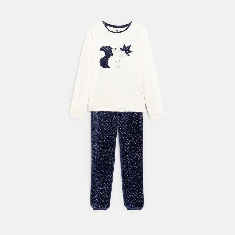 Pyjama en velours motif écureuil bleu fille
