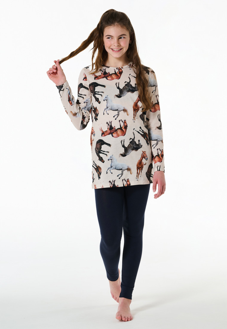Schlafanzug lang Organic Cotton Leggings Pferde off-white - Horse World